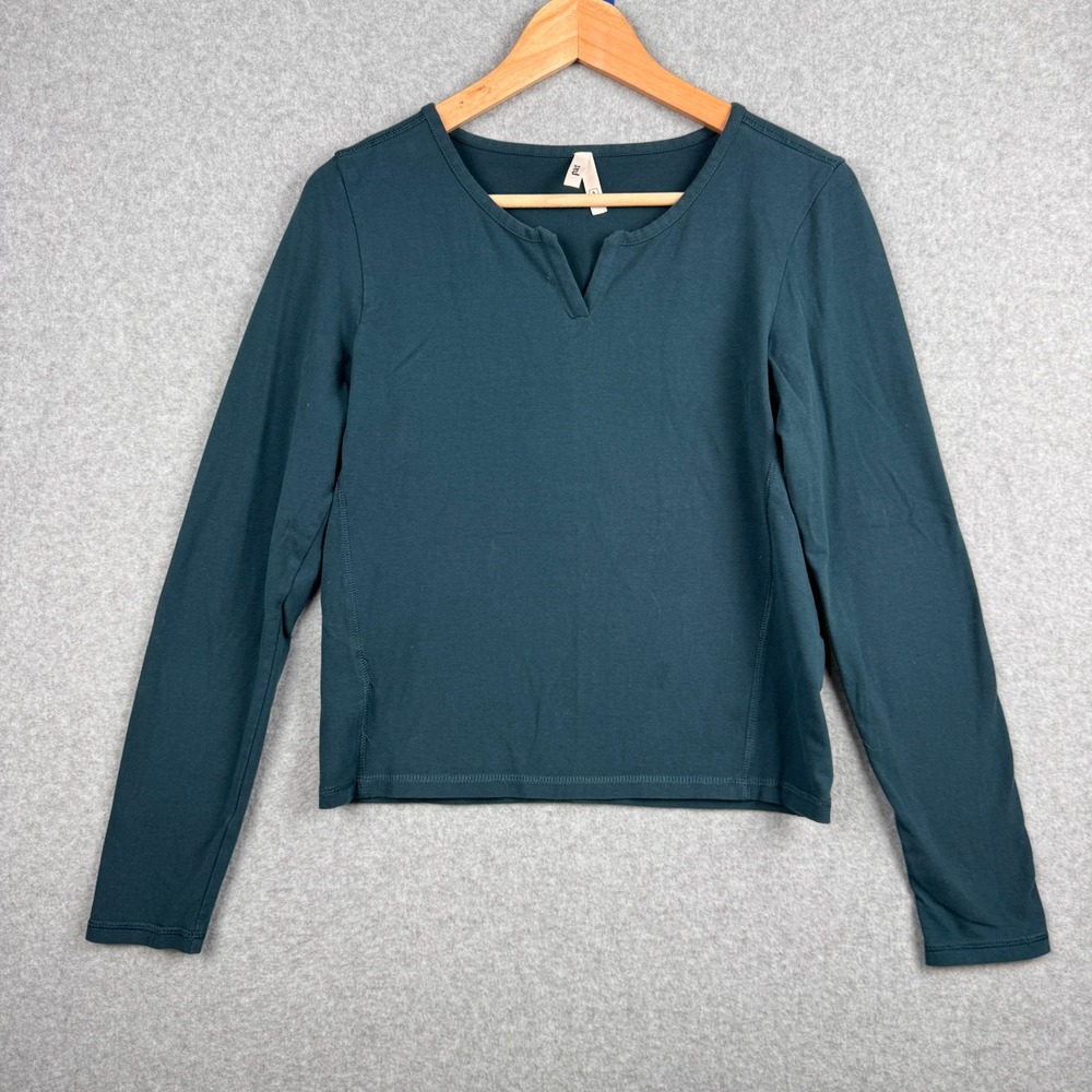 Pact Top Womens Small Teal Blue Notched Organic Cotton Sustainable Eco Friendly